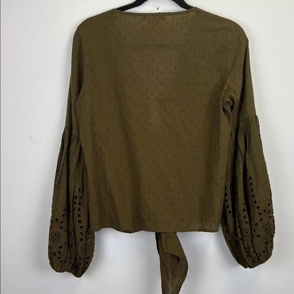NEW Lovestitch Boho Front Tie V-Neck Long Sleeve Top Womens Size S Olive NWT - Picture 7 of 9